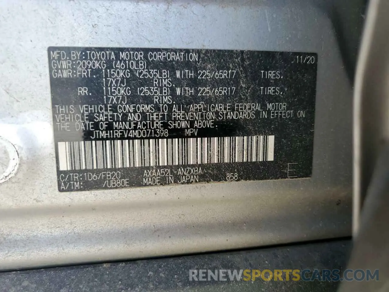 12 Photograph of a damaged car JTMH1RFV4MD071398 TOYOTA RAV4 2021