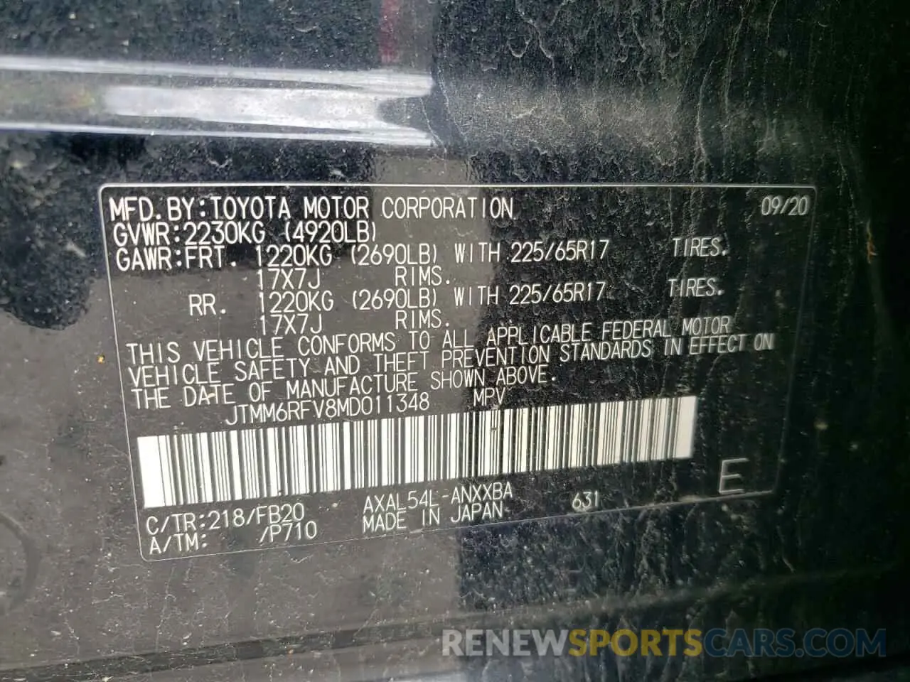 13 Photograph of a damaged car JTMM6RFV8MD011348 TOYOTA RAV4 2021