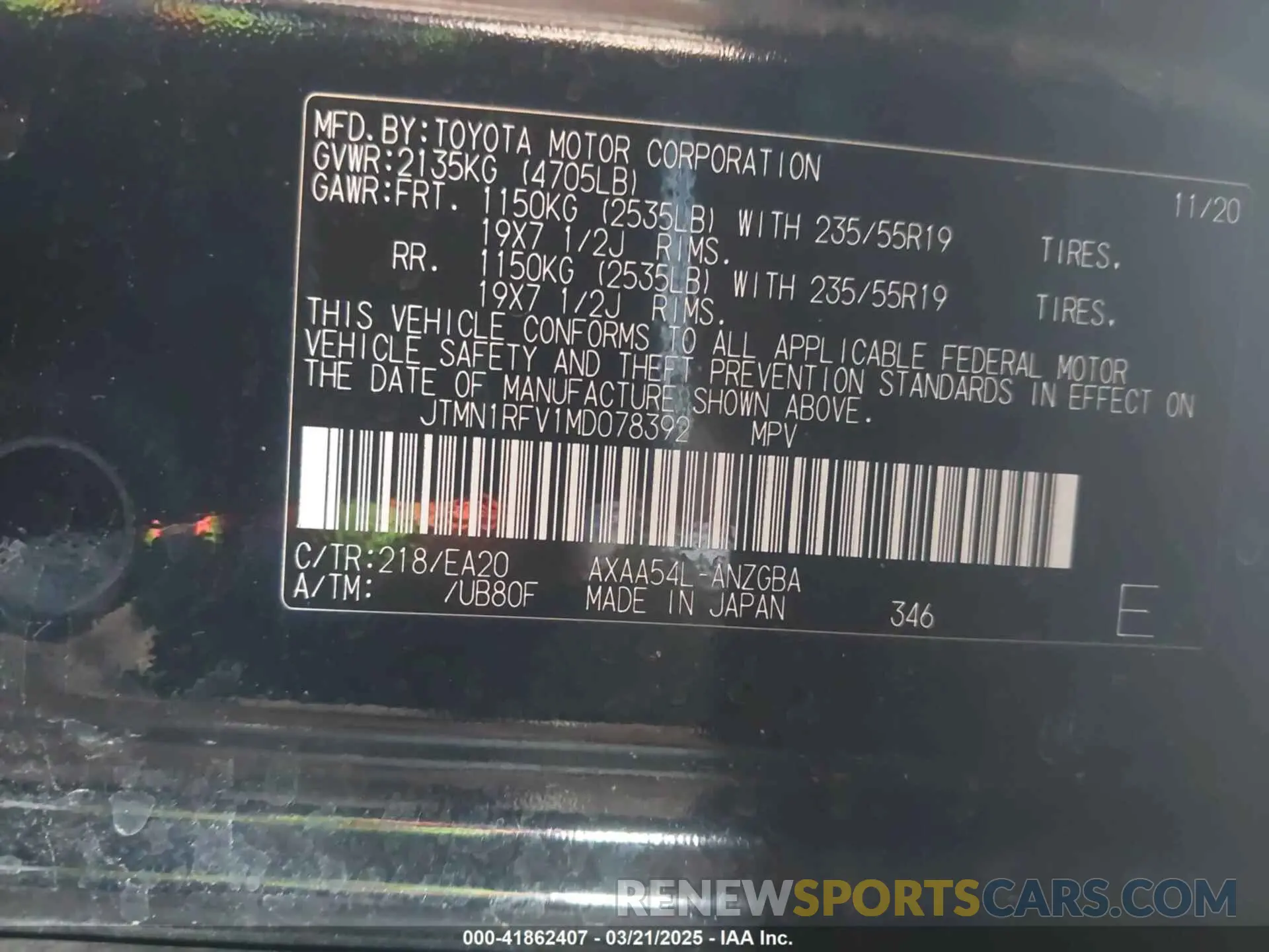 9 Photograph of a damaged car JTMN1RFV1MD078392 TOYOTA RAV4 2021