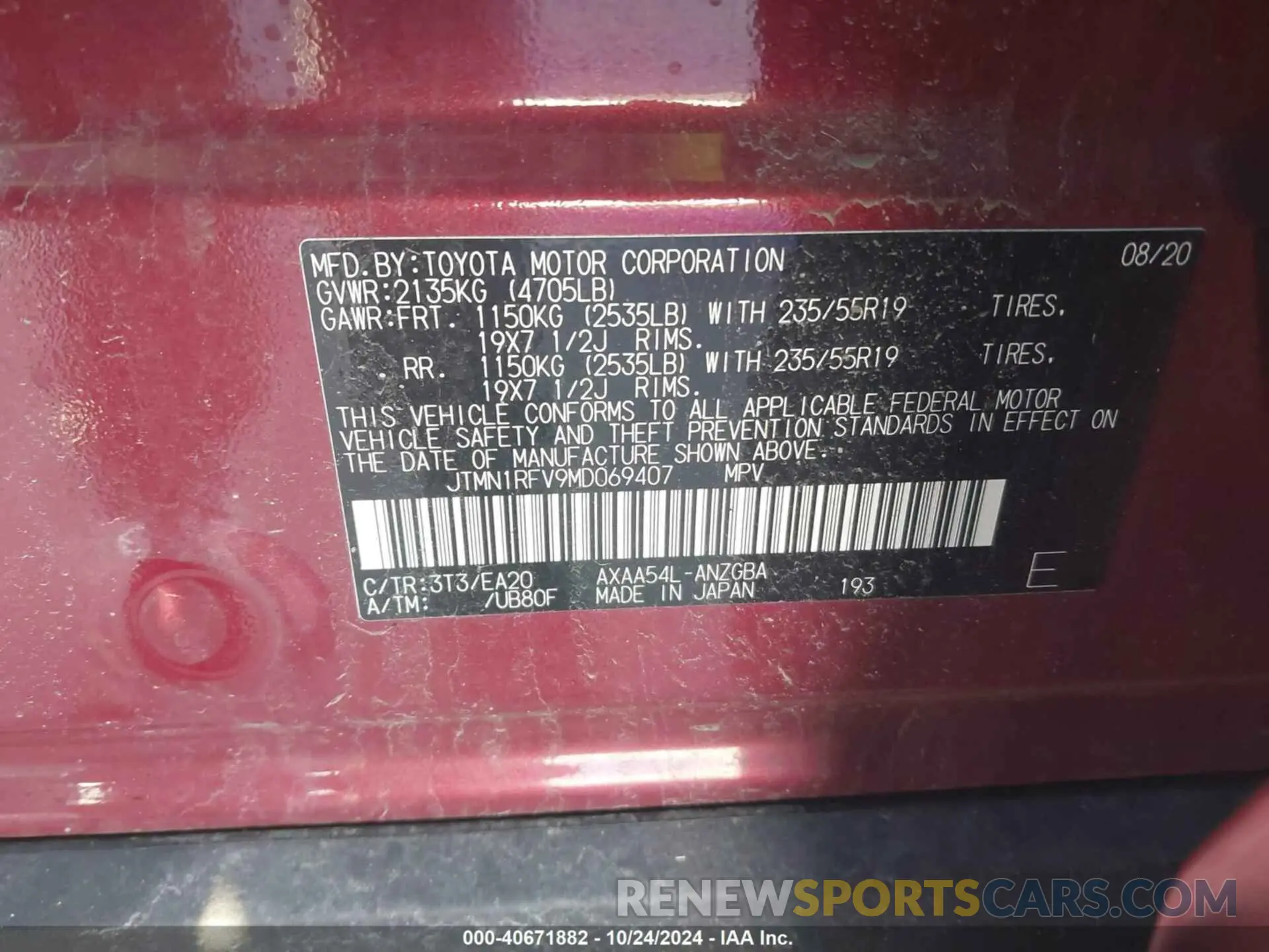 9 Photograph of a damaged car JTMN1RFV9MD069407 TOYOTA RAV4 2021