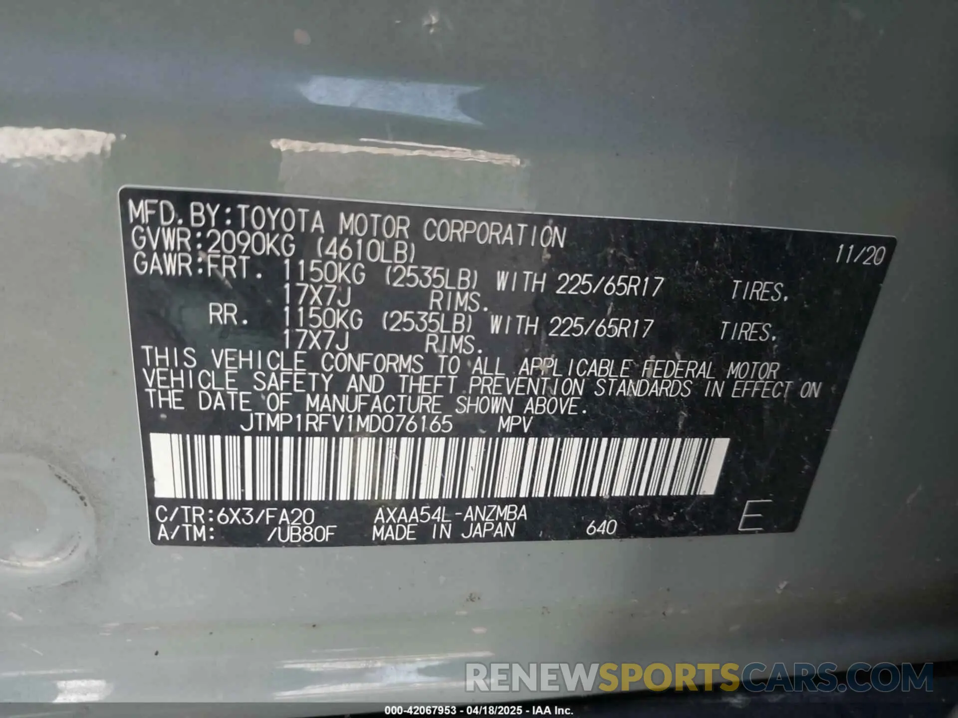 9 Photograph of a damaged car JTMP1RFV1MD076165 TOYOTA RAV4 2021