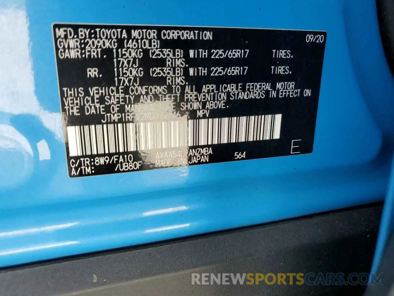 13 Photograph of a damaged car JTMP1RFV2MD070746 TOYOTA RAV4 2021