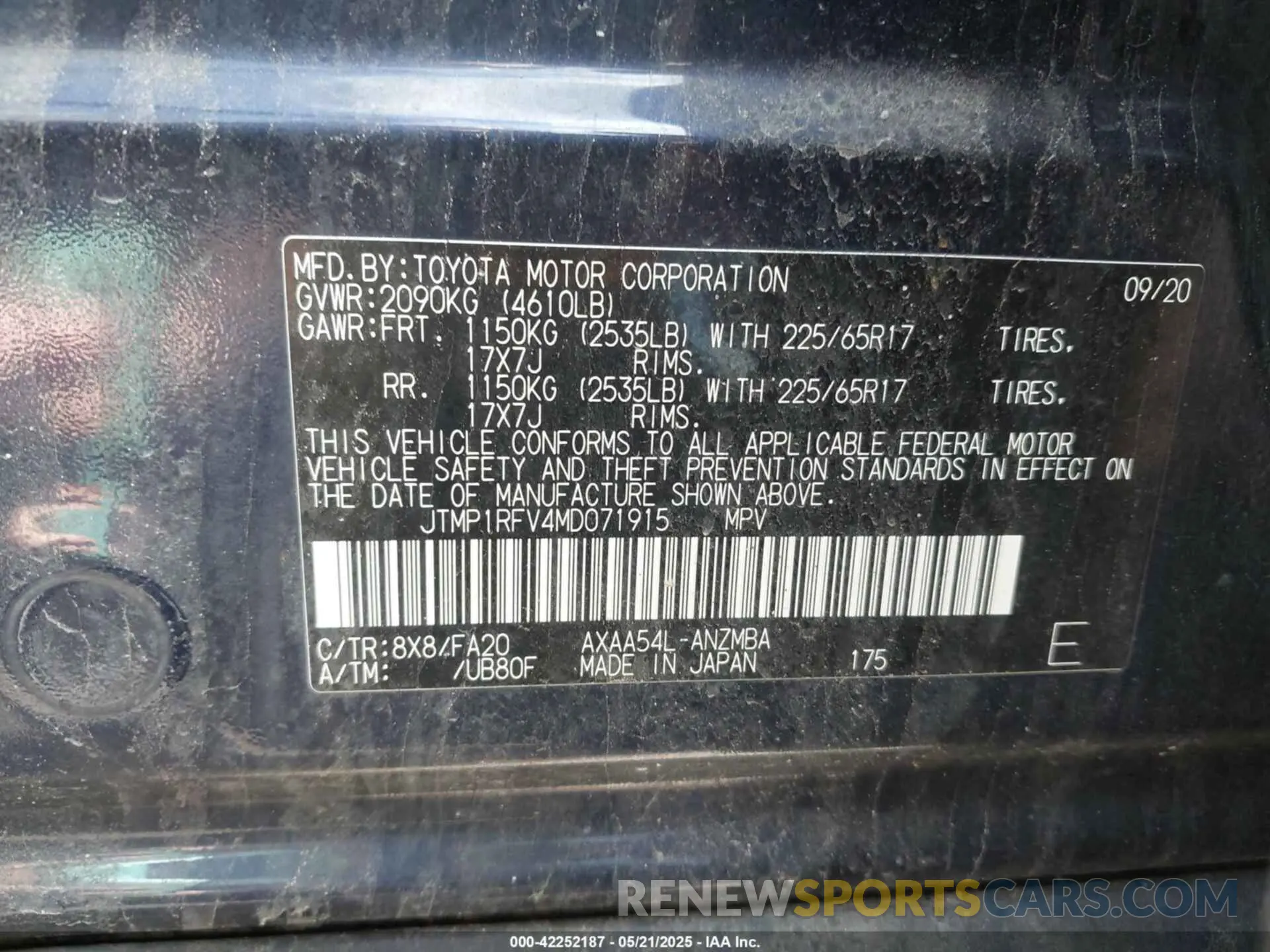 9 Photograph of a damaged car JTMP1RFV4MD071915 TOYOTA RAV4 2021