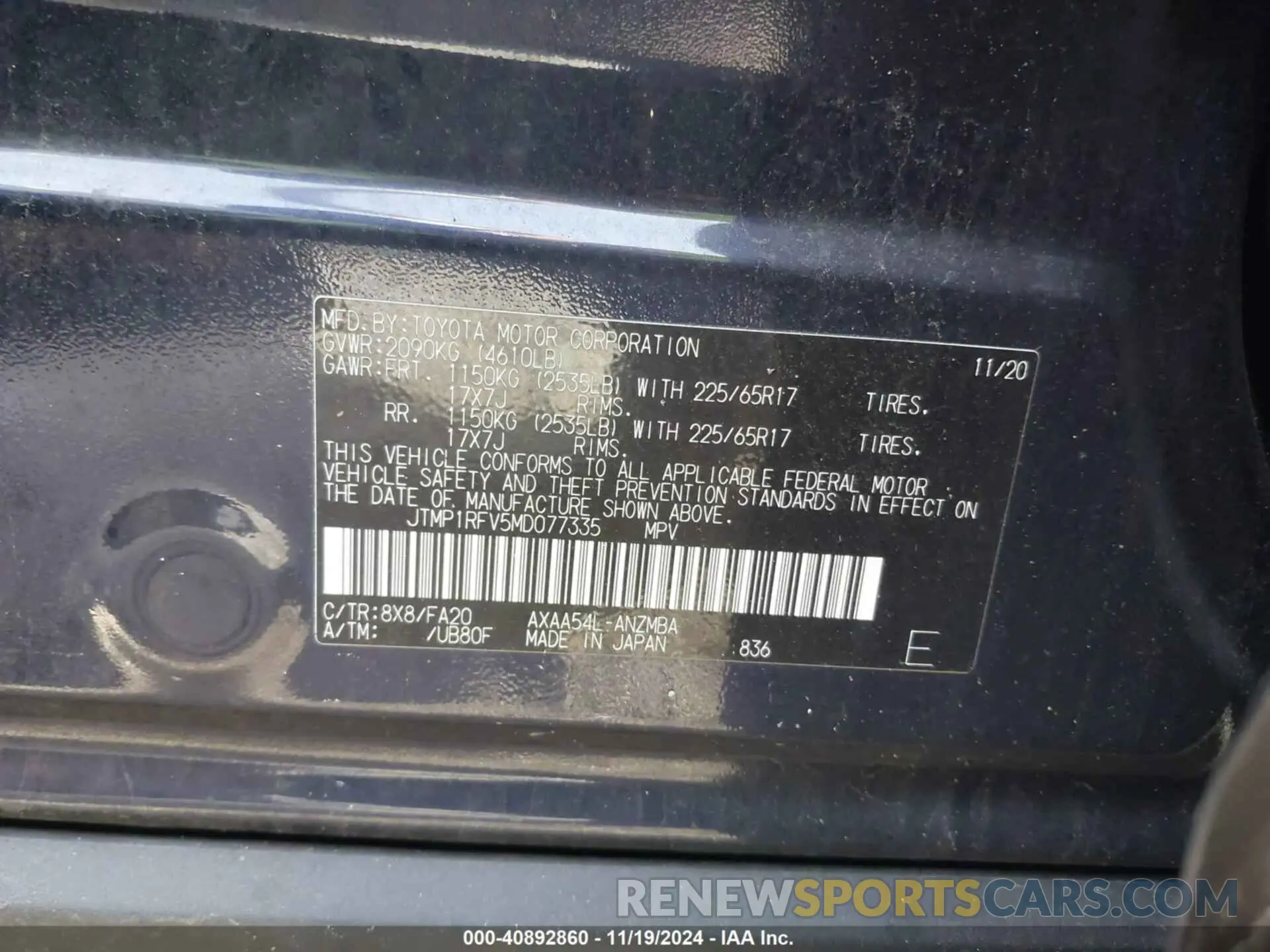 9 Photograph of a damaged car JTMP1RFV5MD077335 TOYOTA RAV4 2021
