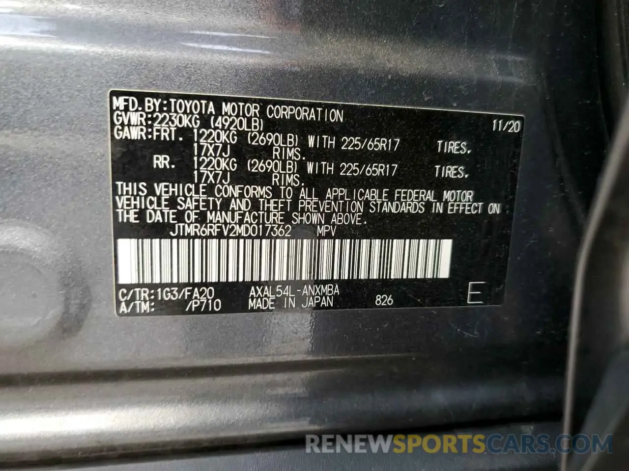 14 Photograph of a damaged car JTMR6RFV2MD017362 TOYOTA RAV4 2021