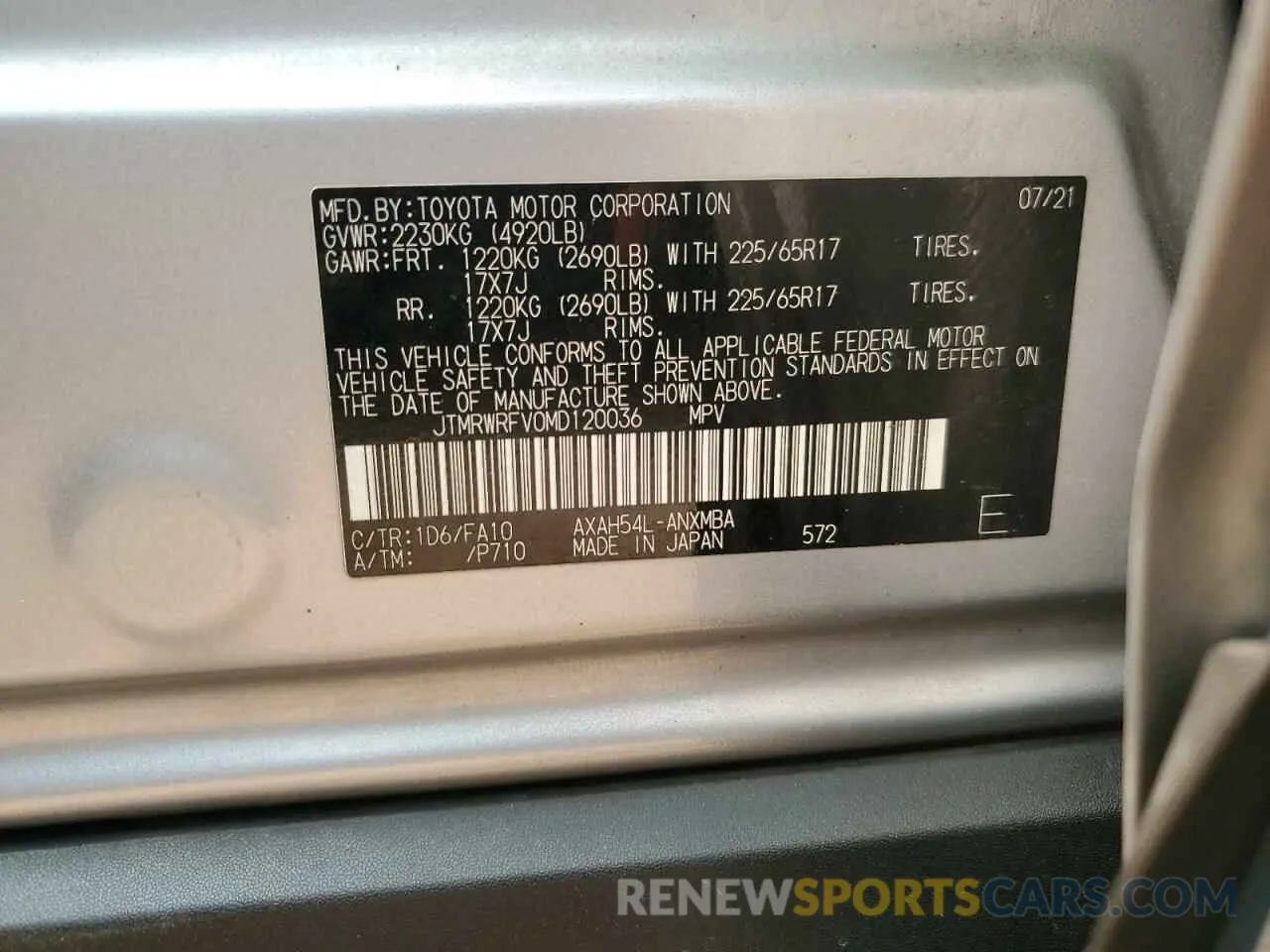 12 Photograph of a damaged car JTMRWRFV0MD120036 TOYOTA RAV4 2021