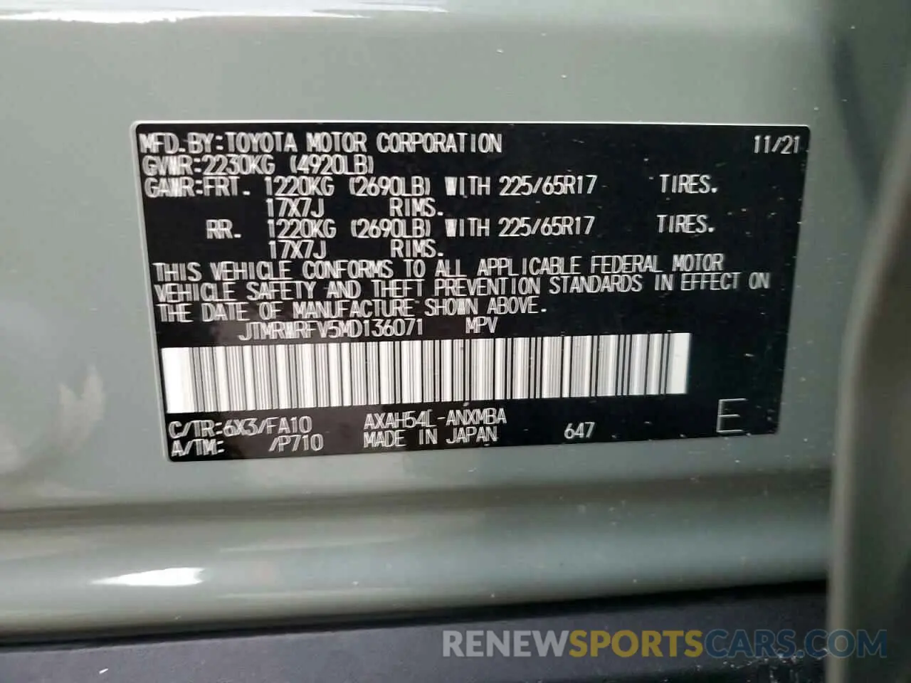 13 Photograph of a damaged car JTMRWRFV5MD136071 TOYOTA RAV4 2021