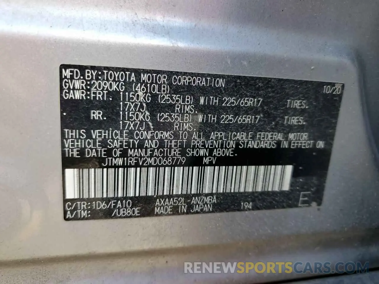 13 Photograph of a damaged car JTMW1RFV2MD068779 TOYOTA RAV4 2021