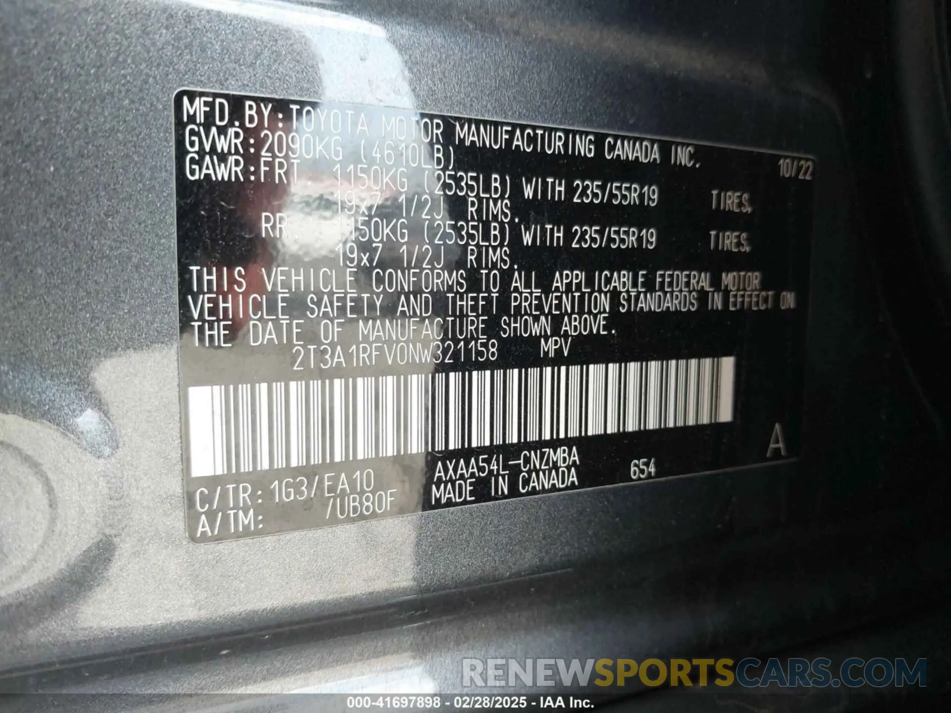 9 Photograph of a damaged car 2T3A1RFV0NW321158 TOYOTA RAV4 2022