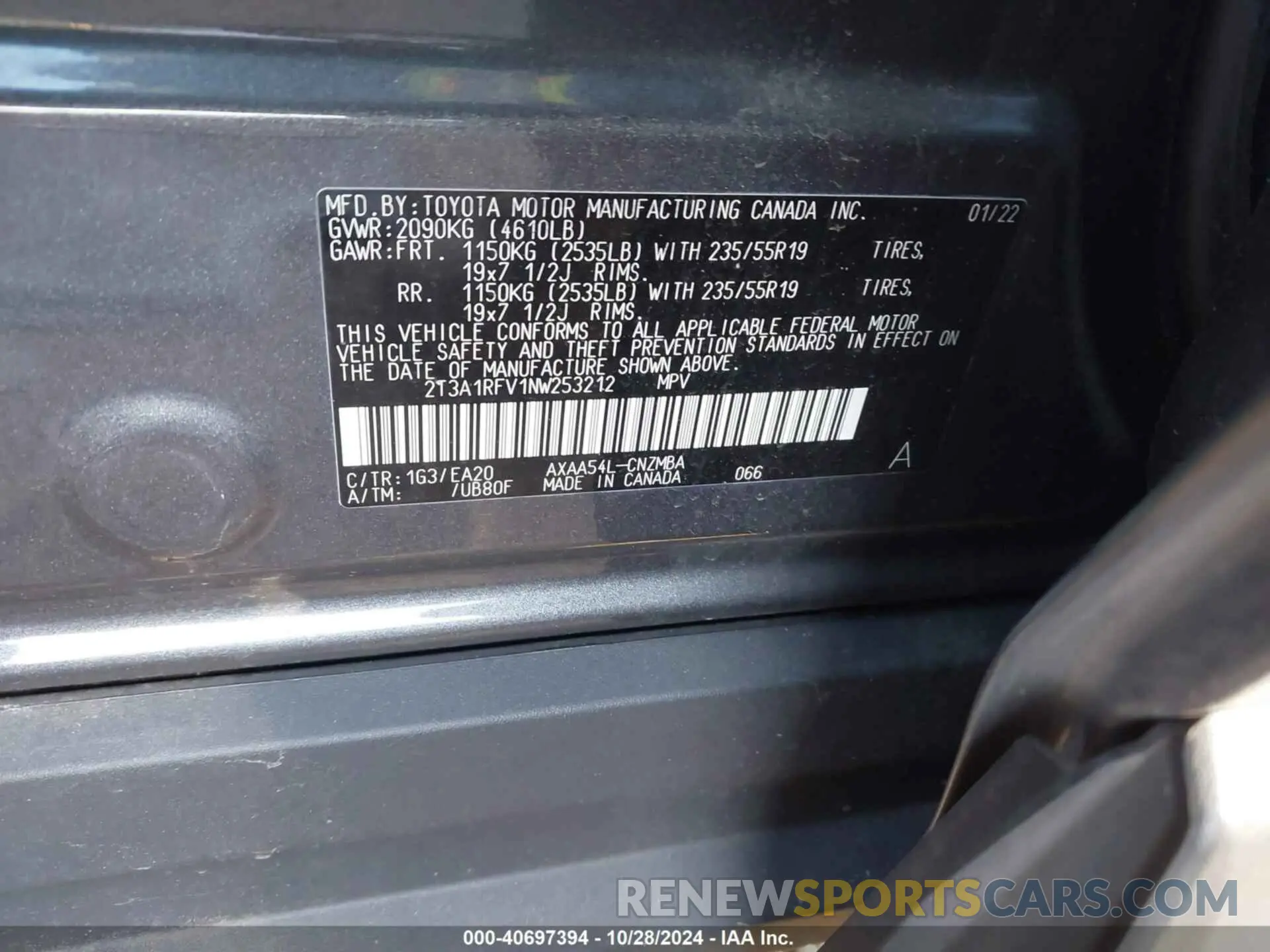 9 Photograph of a damaged car 2T3A1RFV1NW253212 TOYOTA RAV4 2022