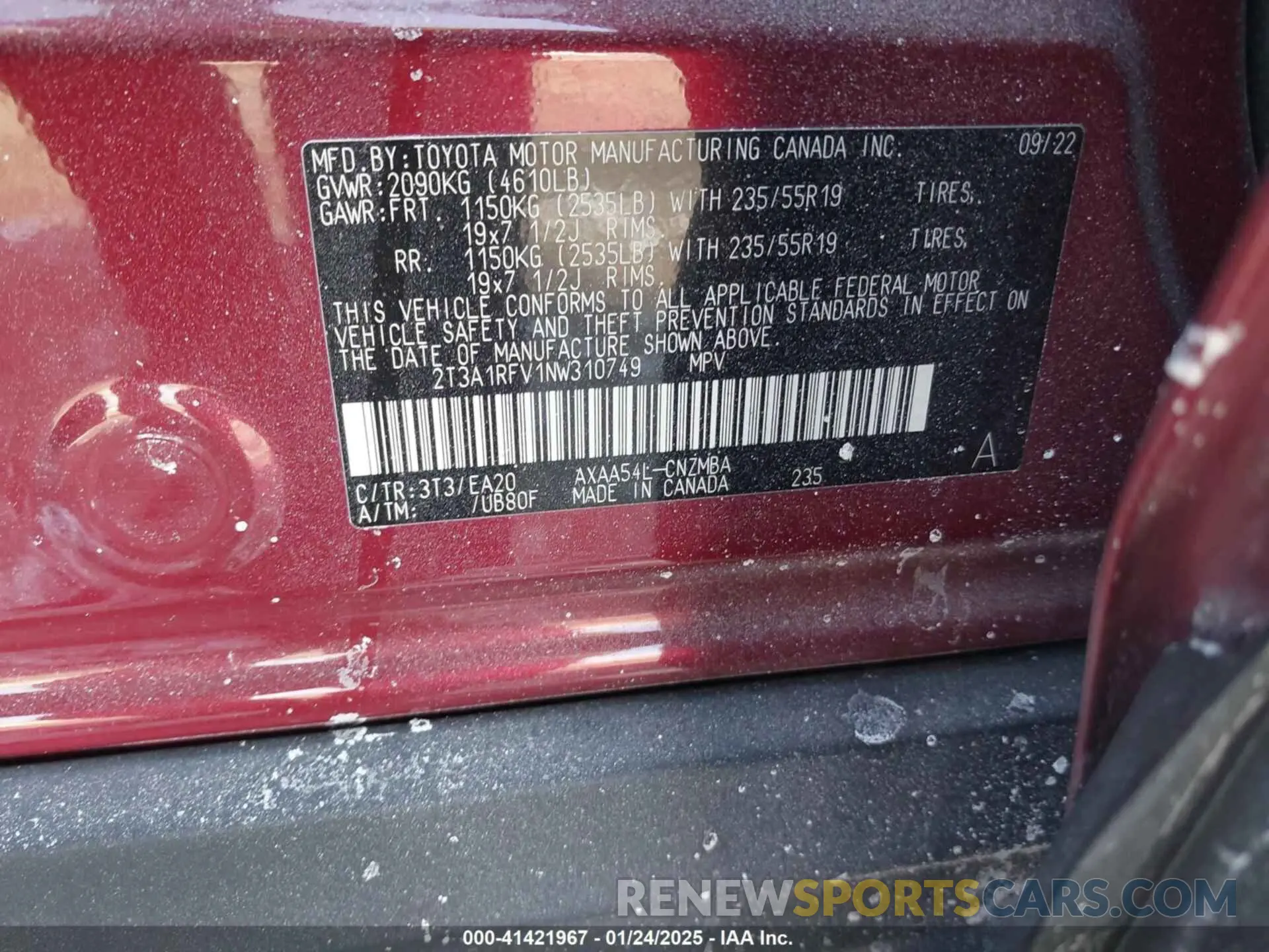 9 Photograph of a damaged car 2T3A1RFV1NW310749 TOYOTA RAV4 2022