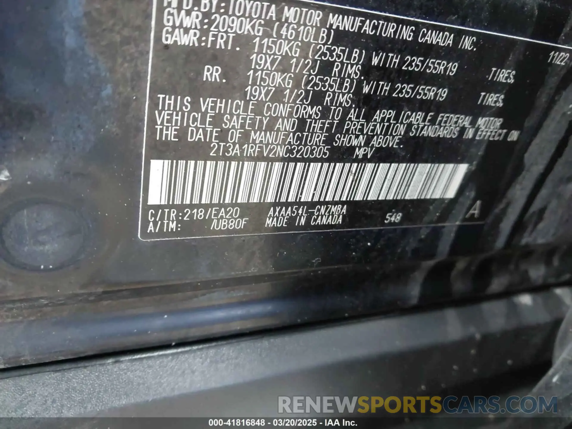 9 Photograph of a damaged car 2T3A1RFV2NC320305 TOYOTA RAV4 2022