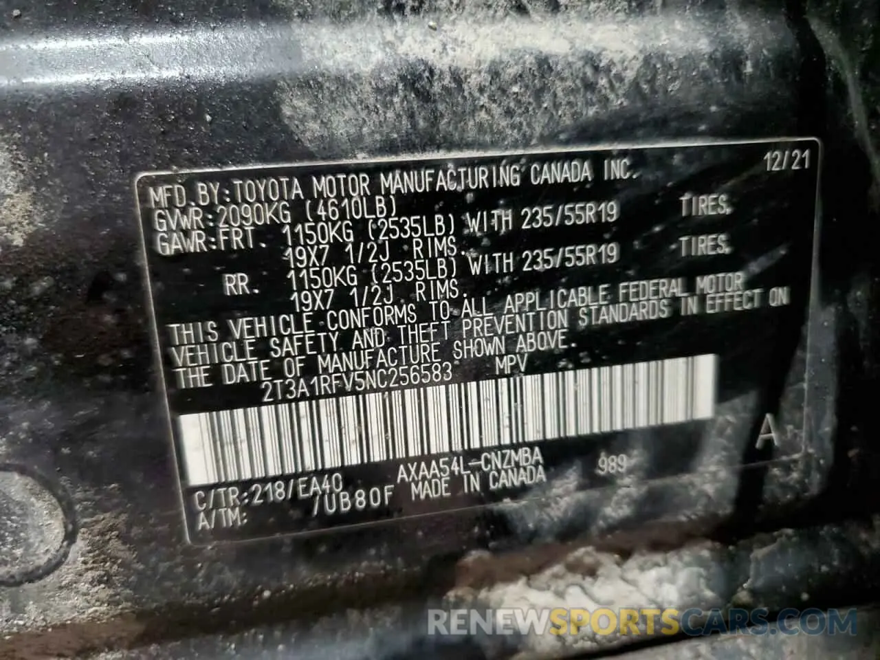 15 Photograph of a damaged car 2T3A1RFV5NC256583 TOYOTA RAV4 2022