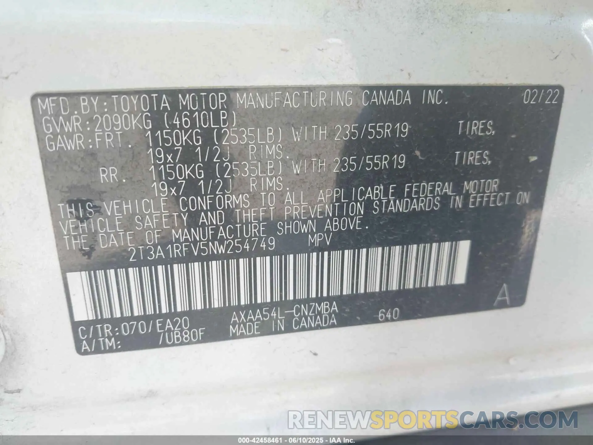 9 Photograph of a damaged car 2T3A1RFV5NW254749 TOYOTA RAV4 2022