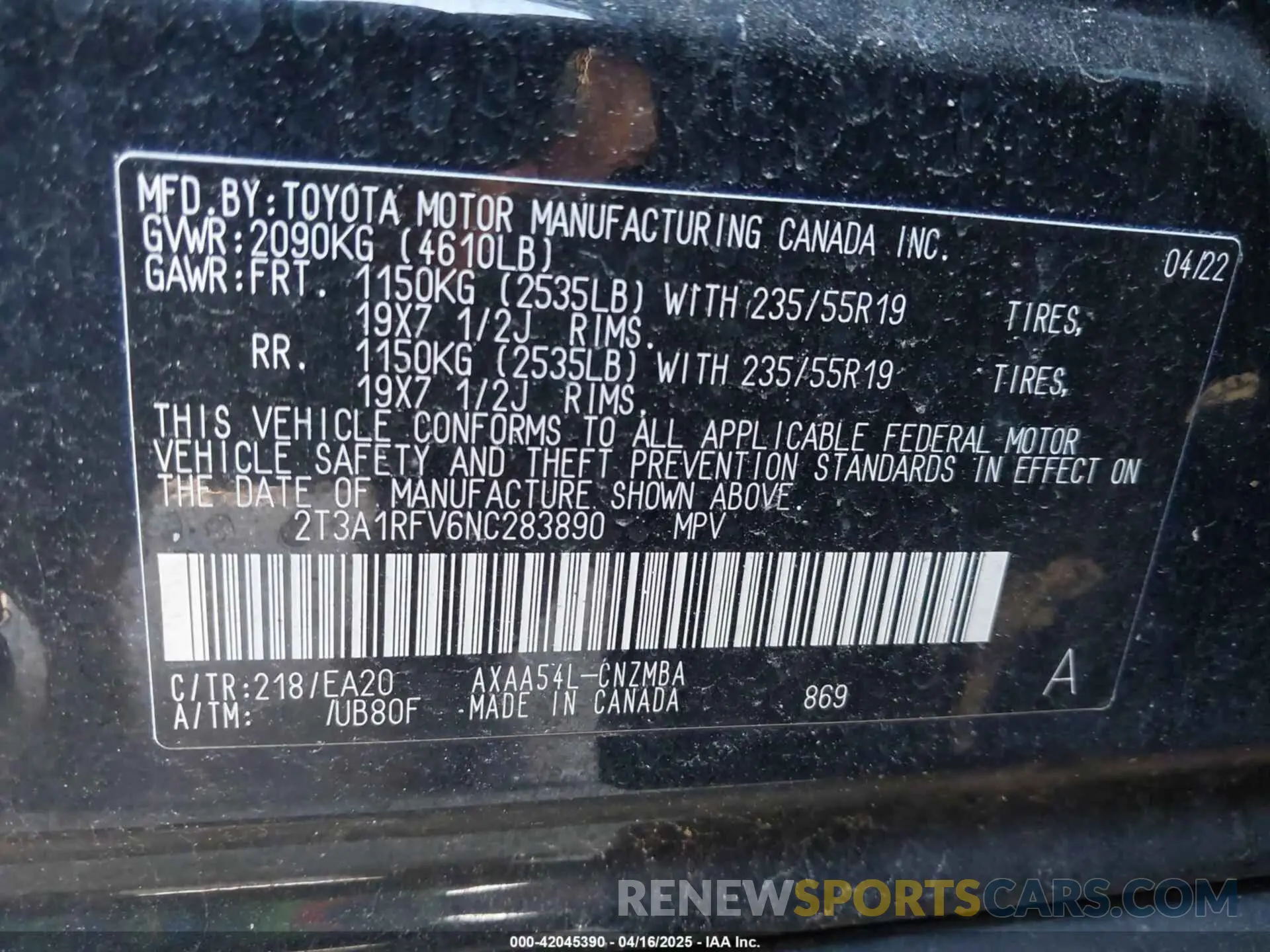 9 Photograph of a damaged car 2T3A1RFV6NC283890 TOYOTA RAV4 2022