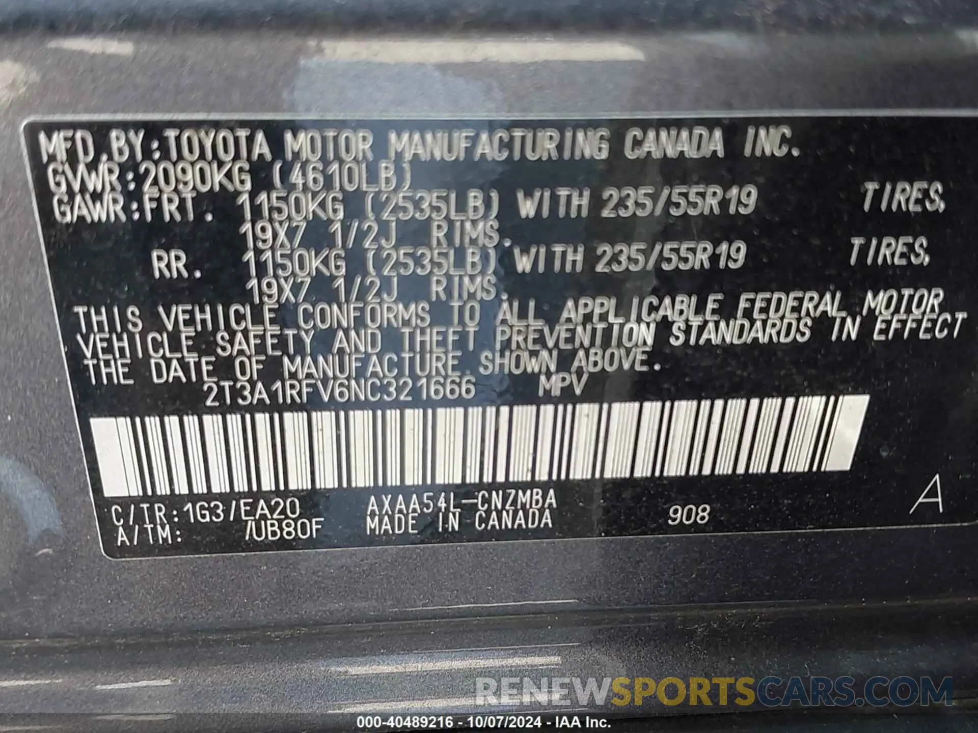 9 Photograph of a damaged car 2T3A1RFV6NC321666 TOYOTA RAV4 2022