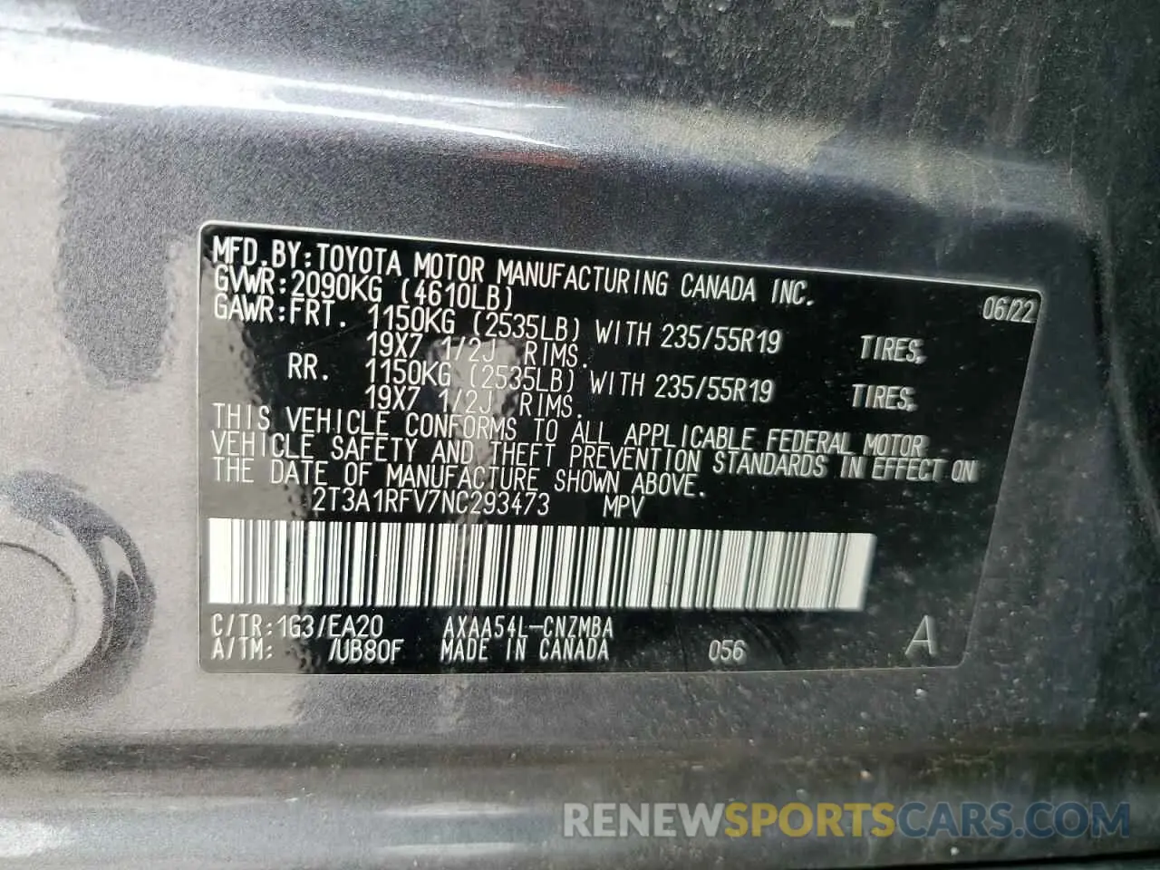 14 Photograph of a damaged car 2T3A1RFV7NC293473 TOYOTA RAV4 2022