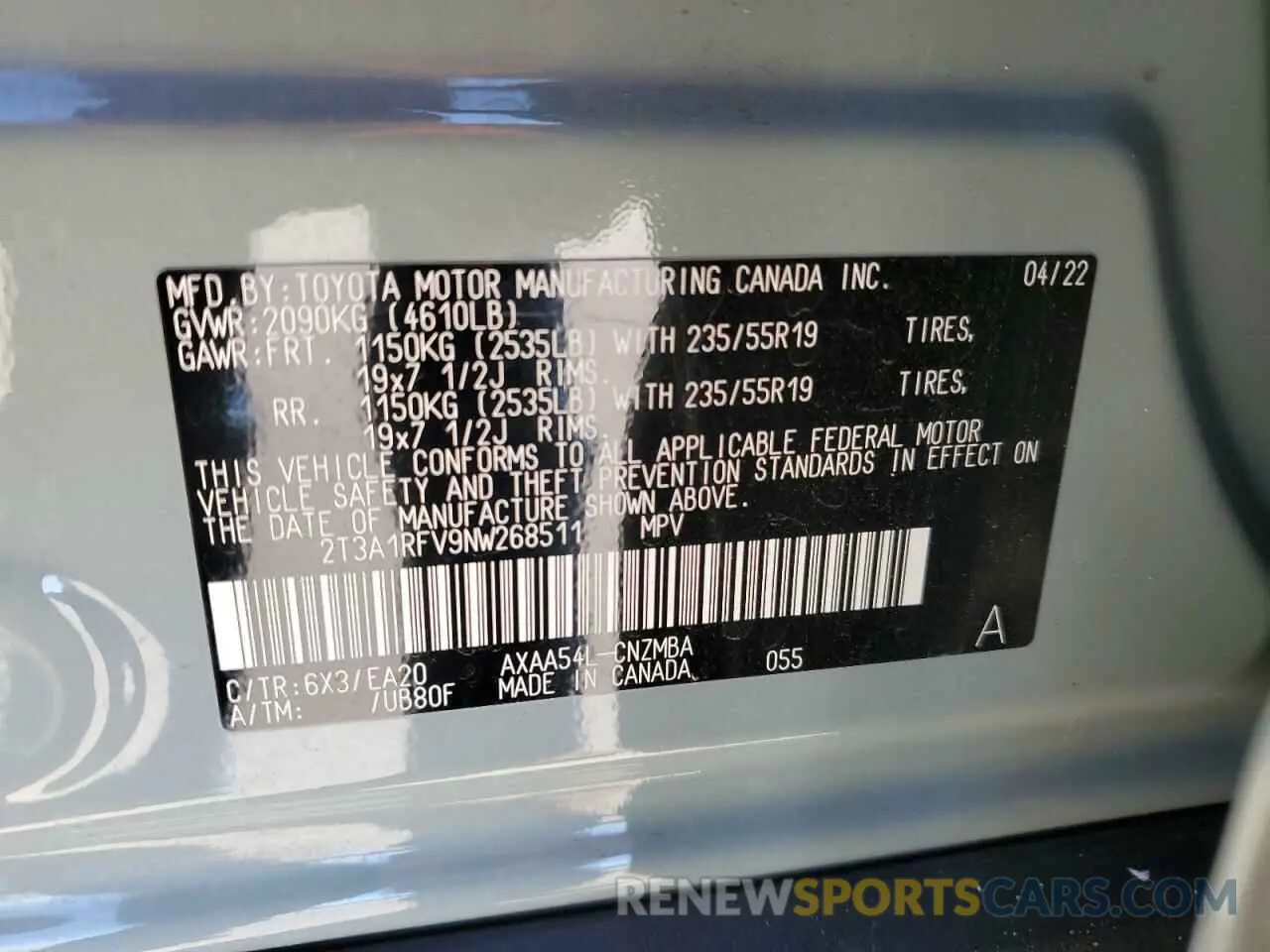 14 Photograph of a damaged car 2T3A1RFV9NW268511 TOYOTA RAV4 2022