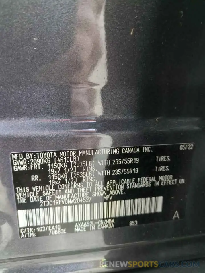 14 Photograph of a damaged car 2T3C1RFV0NW204527 TOYOTA RAV4 2022
