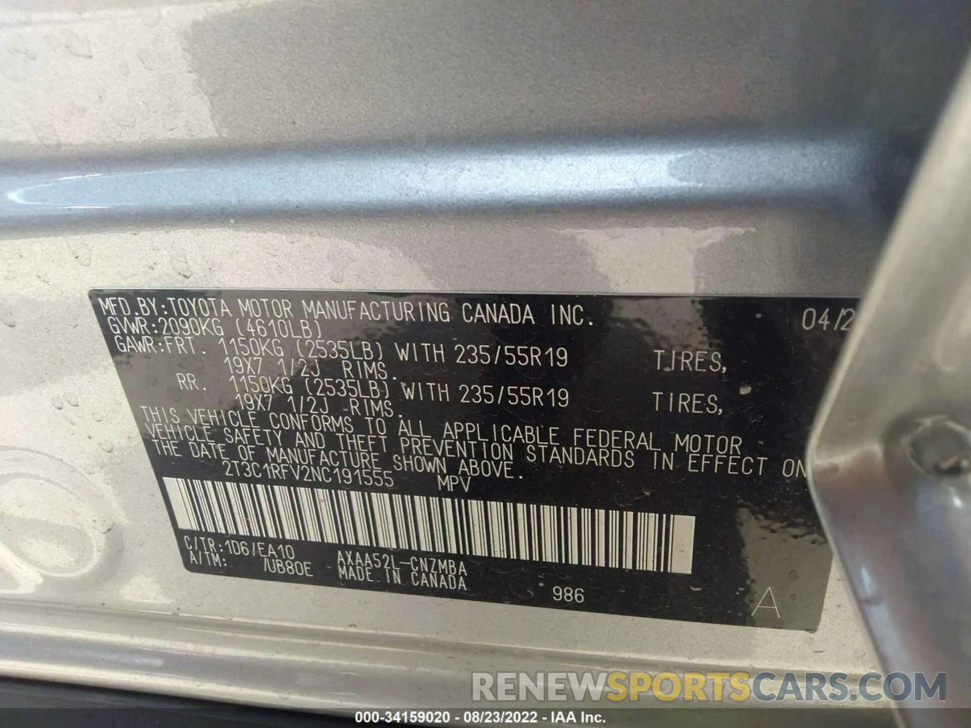 9 Photograph of a damaged car 2T3C1RFV2NC191555 TOYOTA RAV4 2022