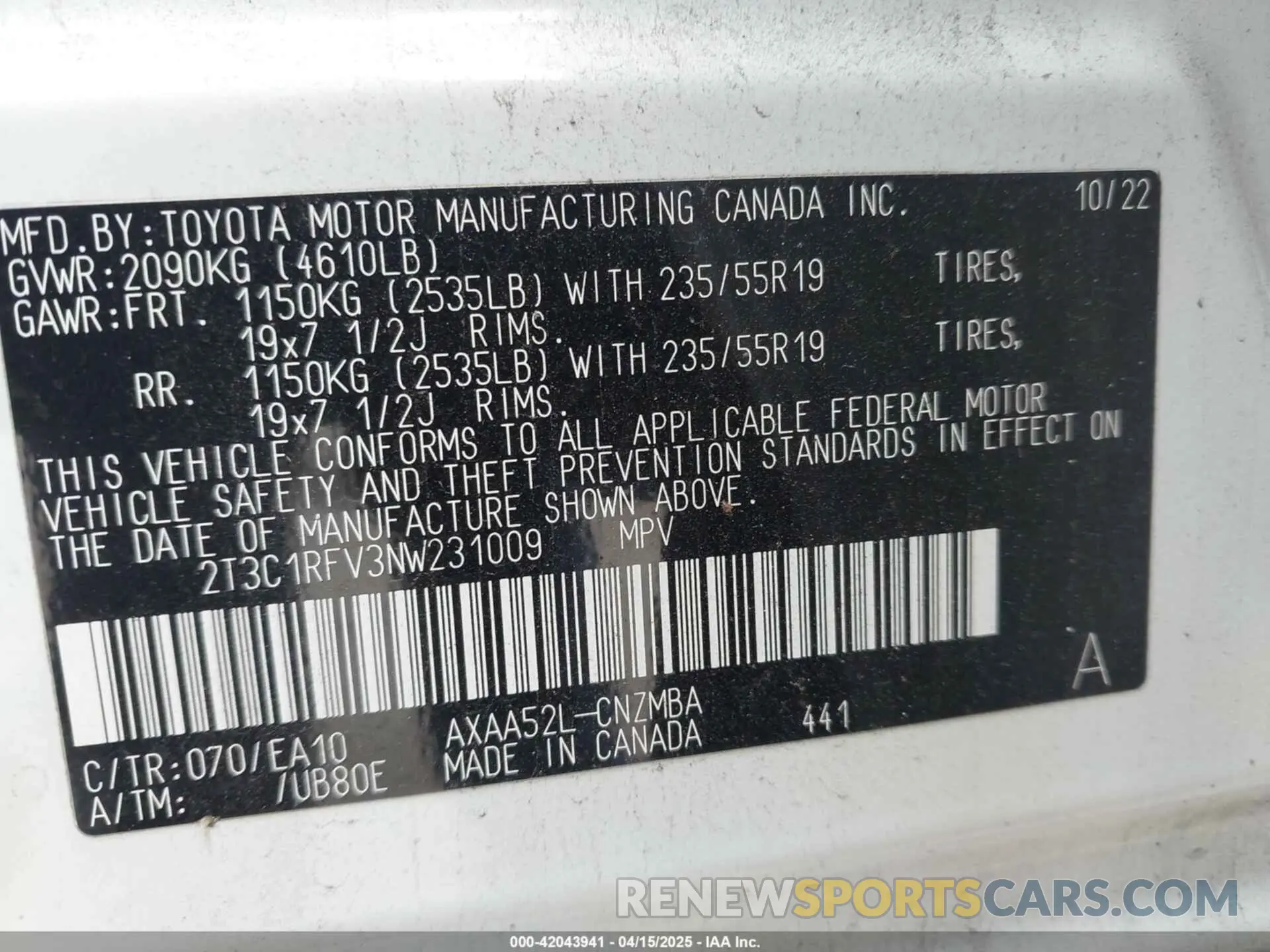 9 Photograph of a damaged car 2T3C1RFV3NW231009 TOYOTA RAV4 2022
