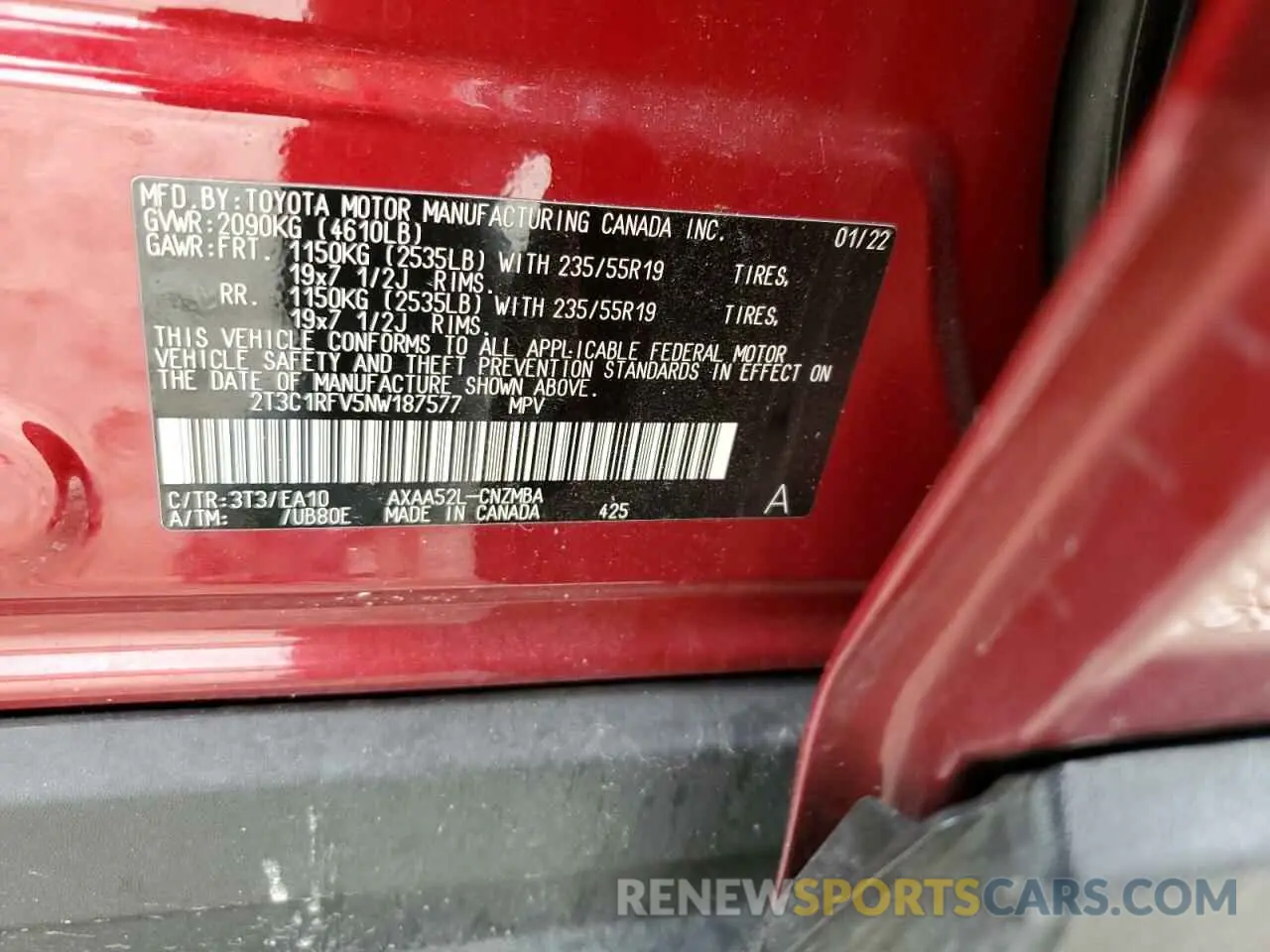 13 Photograph of a damaged car 2T3C1RFV5NW187577 TOYOTA RAV4 2022