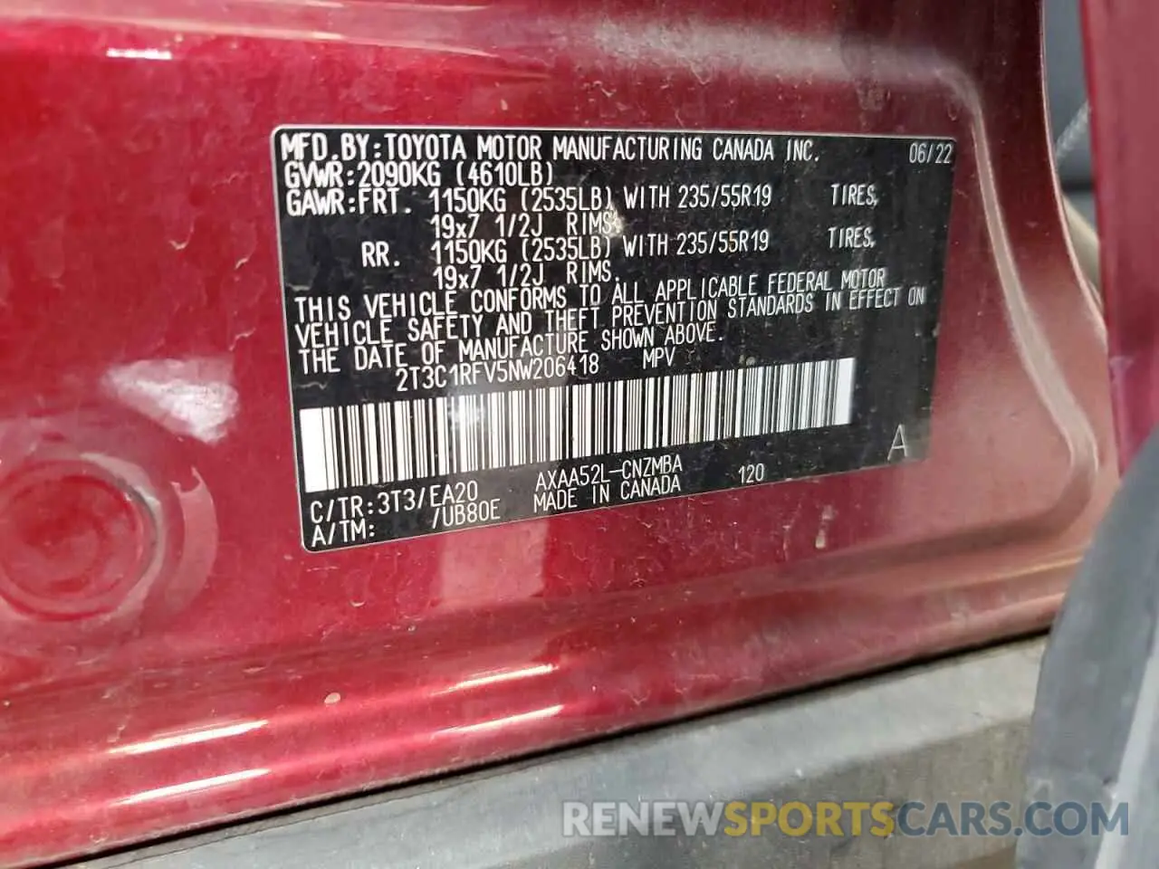 12 Photograph of a damaged car 2T3C1RFV5NW206418 TOYOTA RAV4 2022