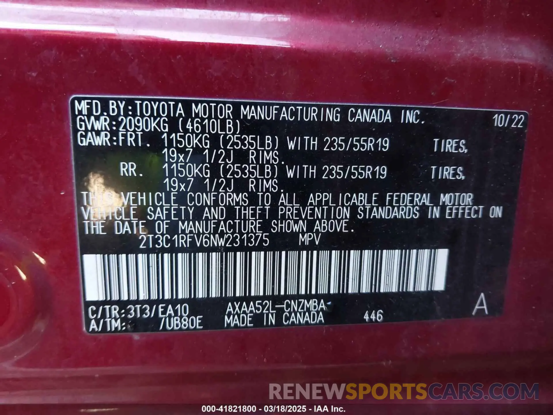 9 Photograph of a damaged car 2T3C1RFV6NW231375 TOYOTA RAV4 2022