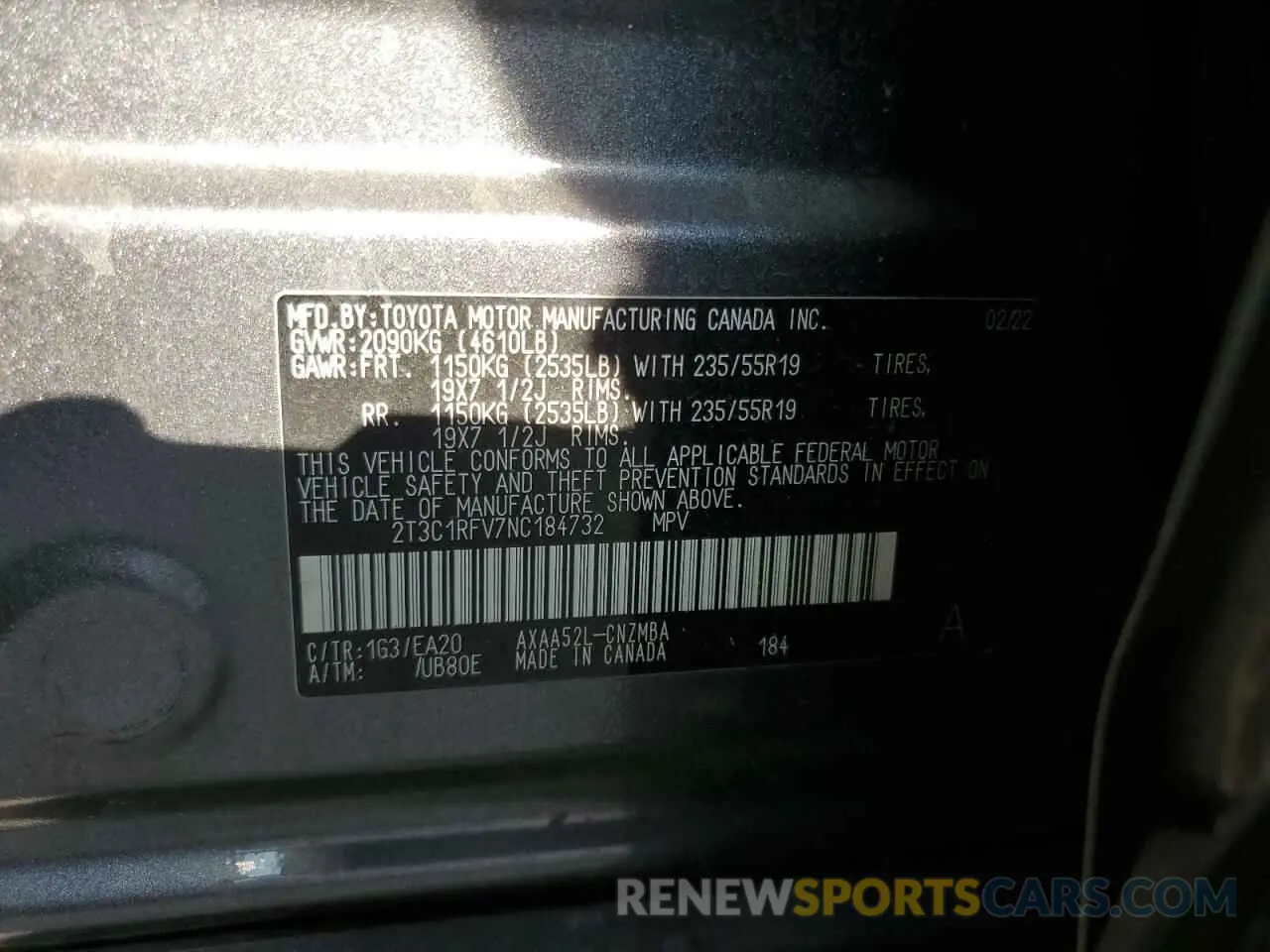 13 Photograph of a damaged car 2T3C1RFV7NC184732 TOYOTA RAV4 2022
