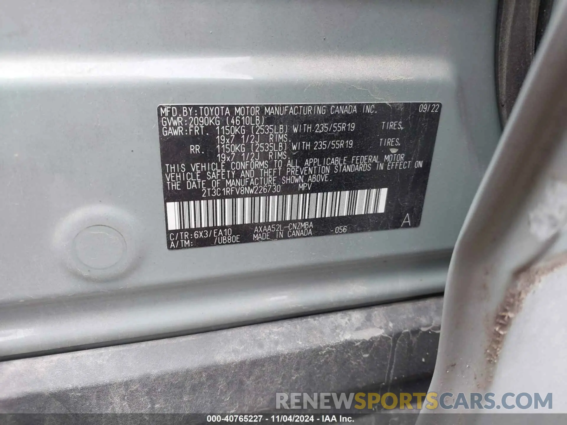 9 Photograph of a damaged car 2T3C1RFV8NW226730 TOYOTA RAV4 2022