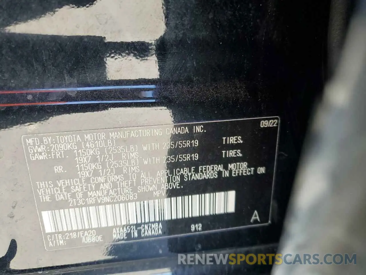 12 Photograph of a damaged car 2T3C1RFV9NC206083 TOYOTA RAV4 2022