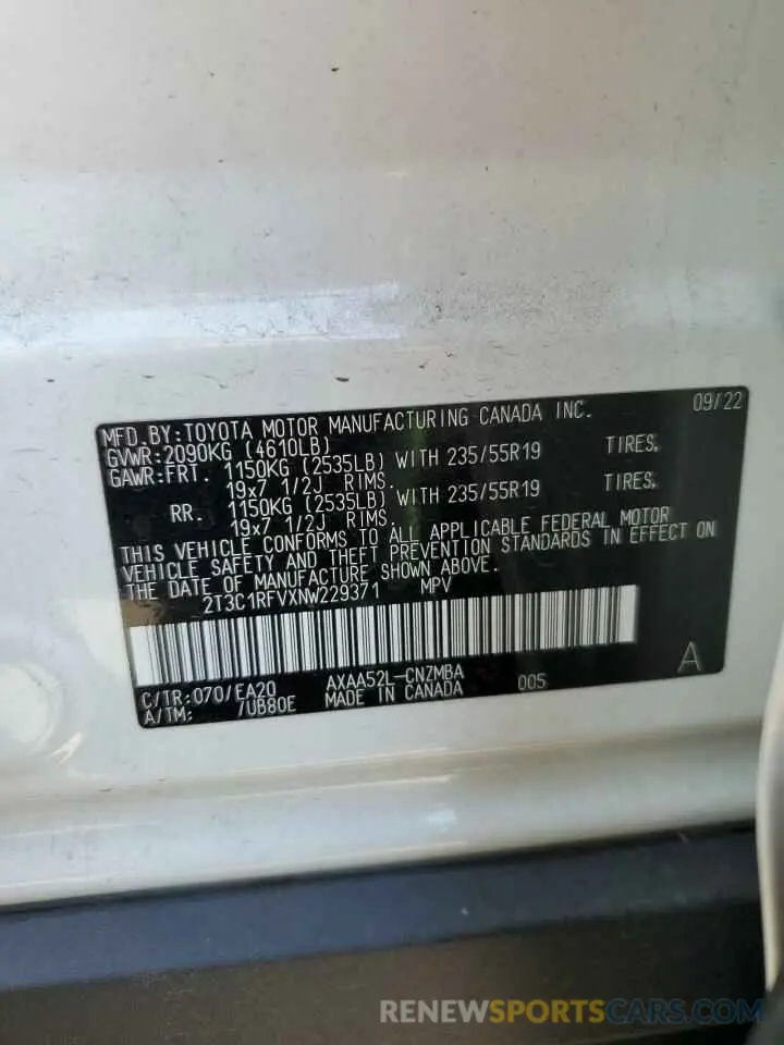 13 Photograph of a damaged car 2T3C1RFVXNW229371 TOYOTA RAV4 2022