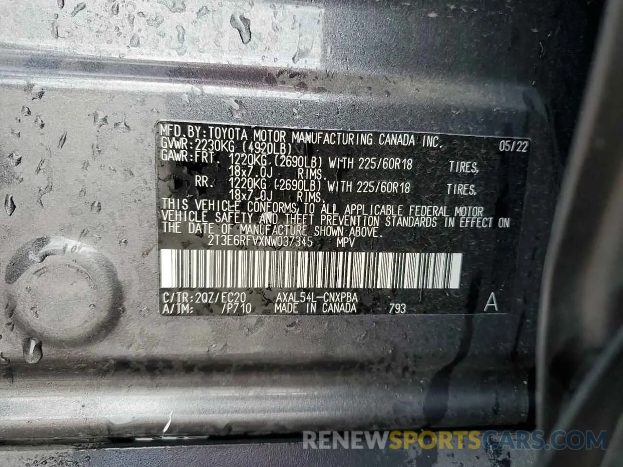 14 Photograph of a damaged car 2T3E6RFVXNW037345 TOYOTA RAV4 2022