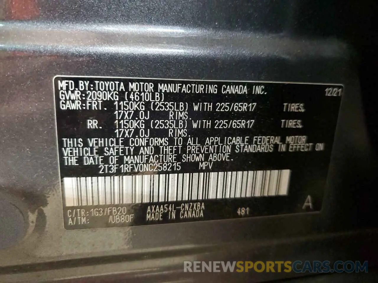 13 Photograph of a damaged car 2T3F1RFV0NC258215 TOYOTA RAV4 2022