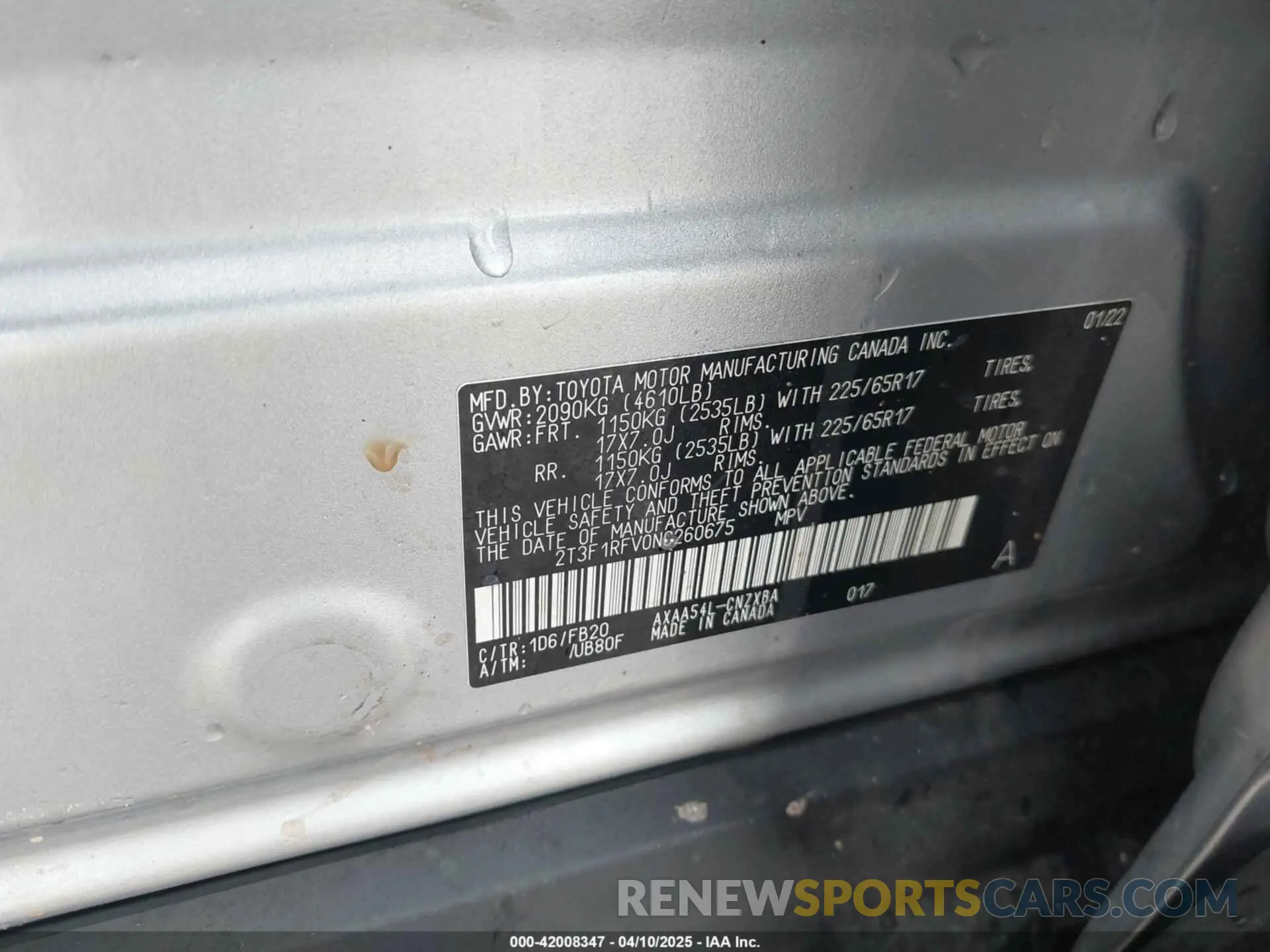 9 Photograph of a damaged car 2T3F1RFV0NC260675 TOYOTA RAV4 2022