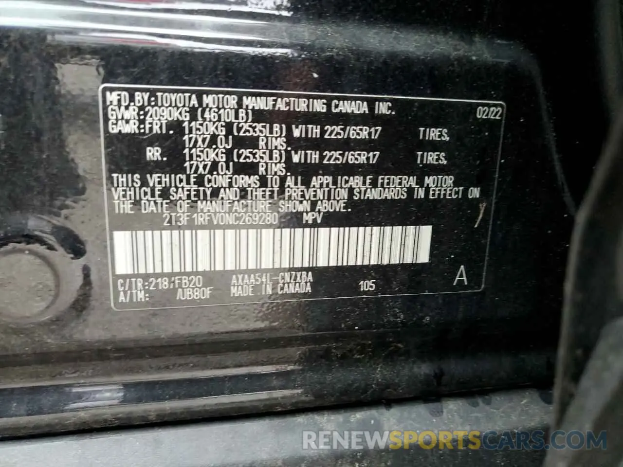 14 Photograph of a damaged car 2T3F1RFV0NC269280 TOYOTA RAV4 2022