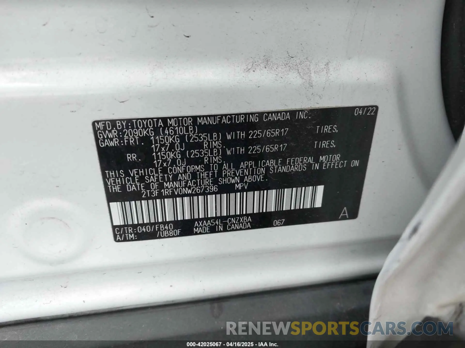 9 Photograph of a damaged car 2T3F1RFV0NW267396 TOYOTA RAV4 2022