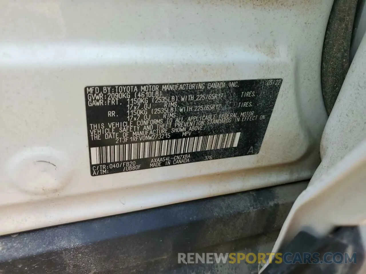 13 Photograph of a damaged car 2T3F1RFV0NW273215 TOYOTA RAV4 2022
