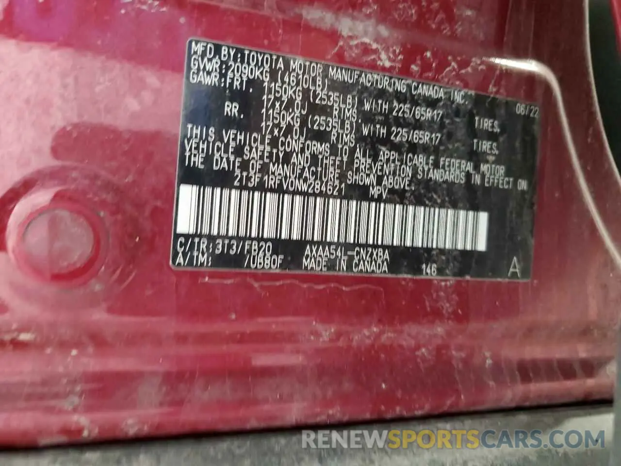 13 Photograph of a damaged car 2T3F1RFV0NW284621 TOYOTA RAV4 2022