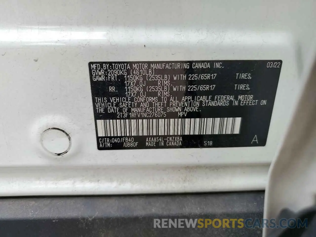 13 Photograph of a damaged car 2T3F1RFV1NC276075 TOYOTA RAV4 2022