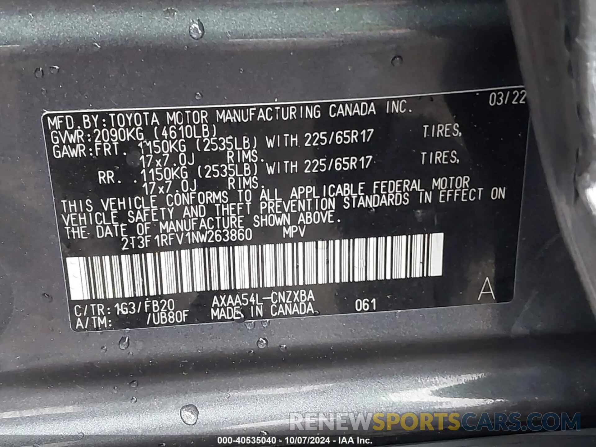 9 Photograph of a damaged car 2T3F1RFV1NW263860 TOYOTA RAV4 2022