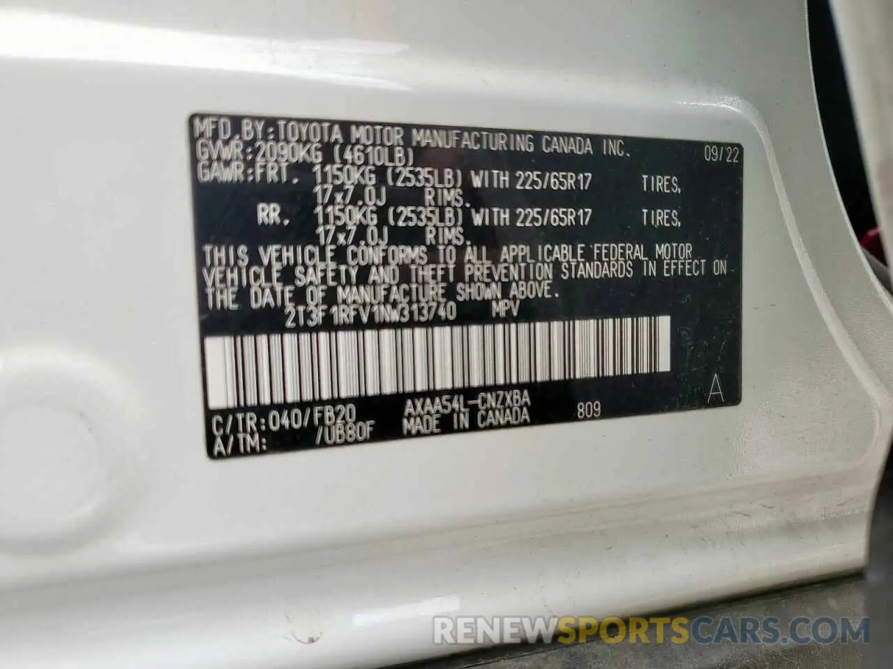 15 Photograph of a damaged car 2T3F1RFV1NW313740 TOYOTA RAV4 2022