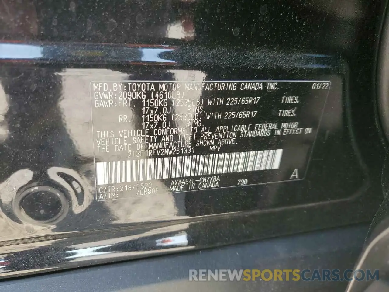14 Photograph of a damaged car 2T3F1RFV2NW251331 TOYOTA RAV4 2022