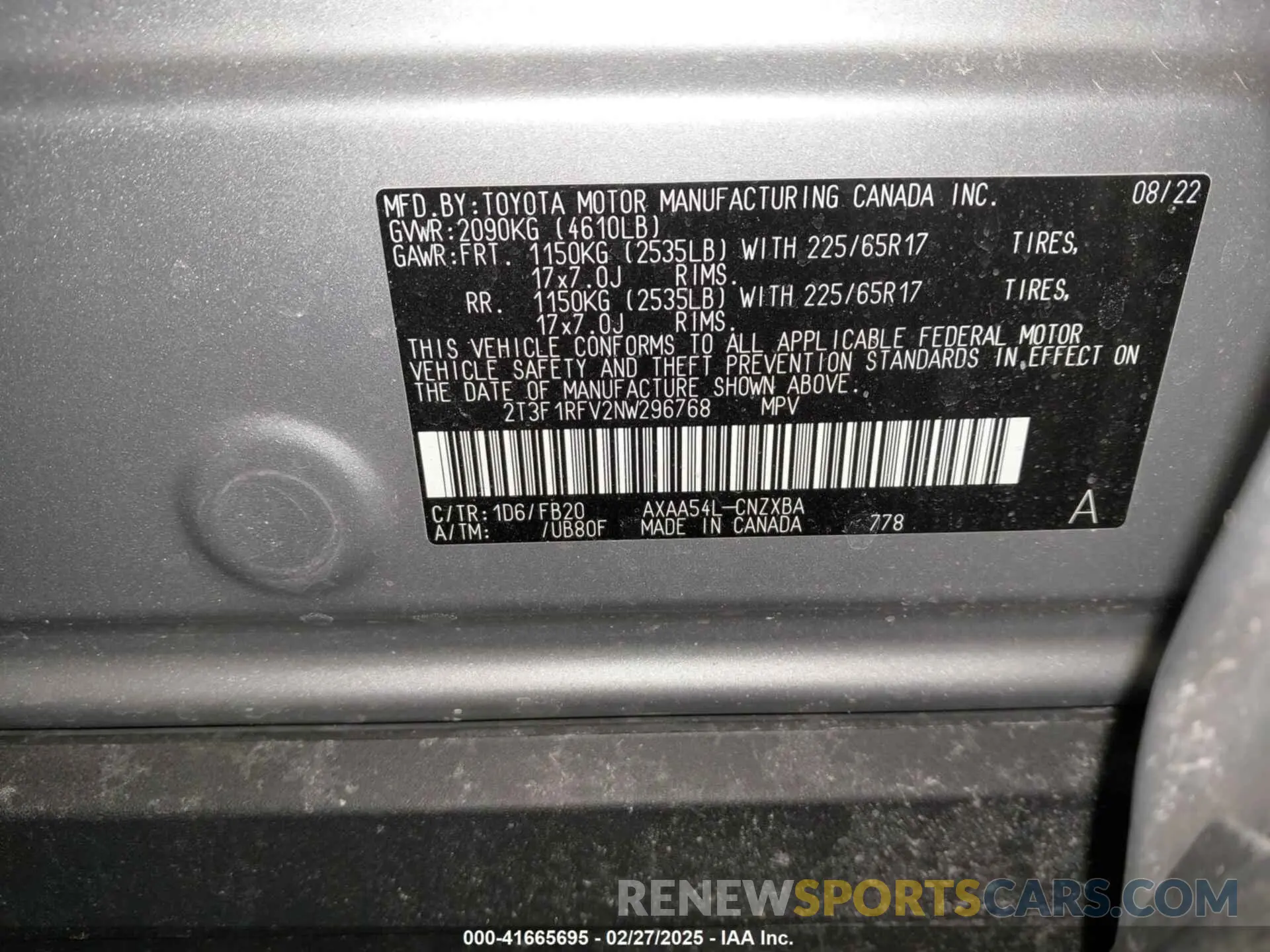 9 Photograph of a damaged car 2T3F1RFV2NW296768 TOYOTA RAV4 2022