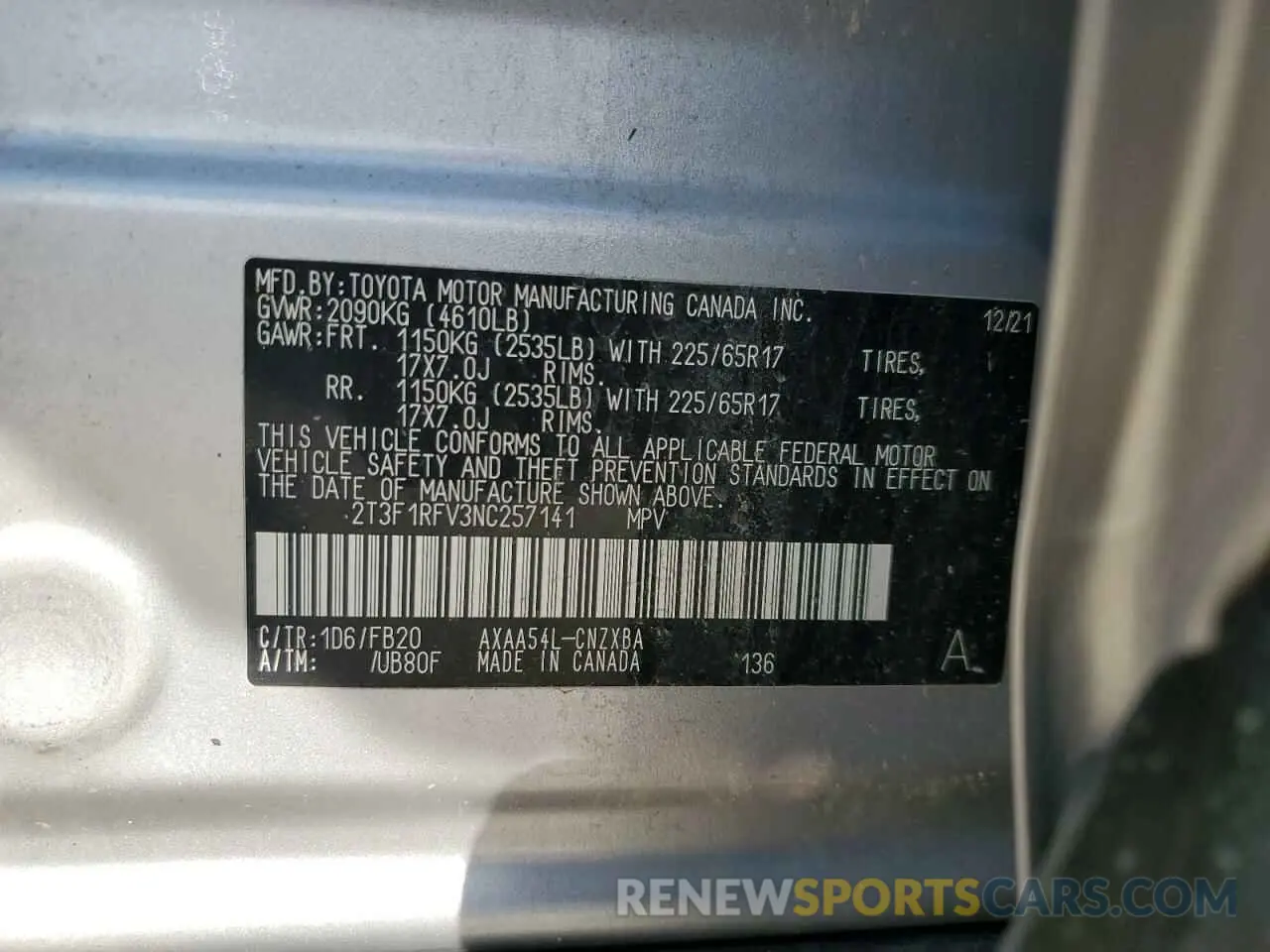 14 Photograph of a damaged car 2T3F1RFV3NC257141 TOYOTA RAV4 2022
