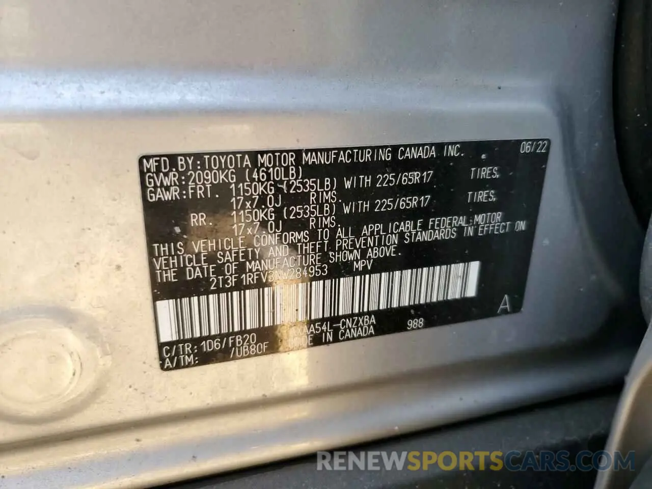 14 Photograph of a damaged car 2T3F1RFV3NW284953 TOYOTA RAV4 2022