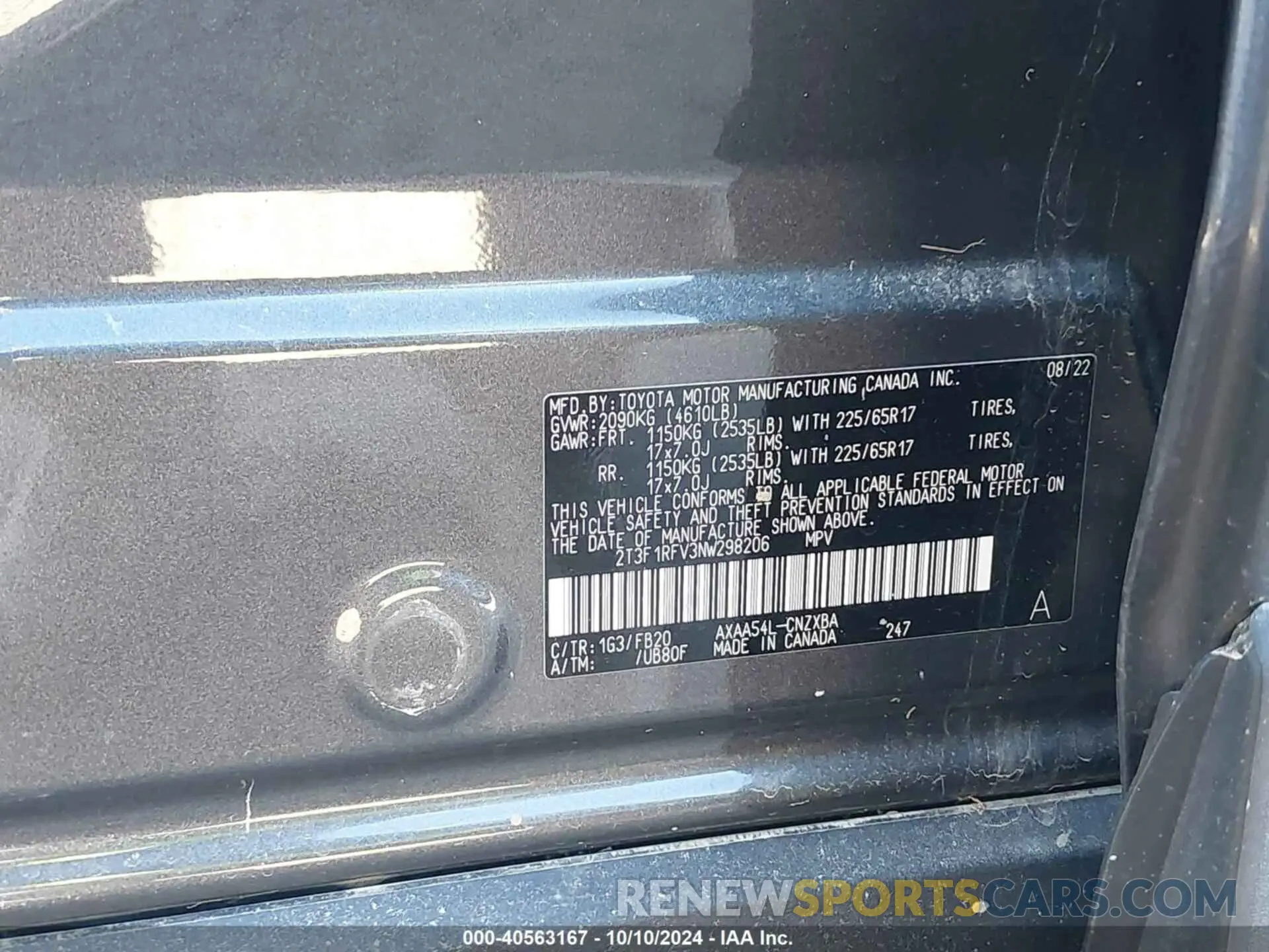 9 Photograph of a damaged car 2T3F1RFV3NW298206 TOYOTA RAV4 2022