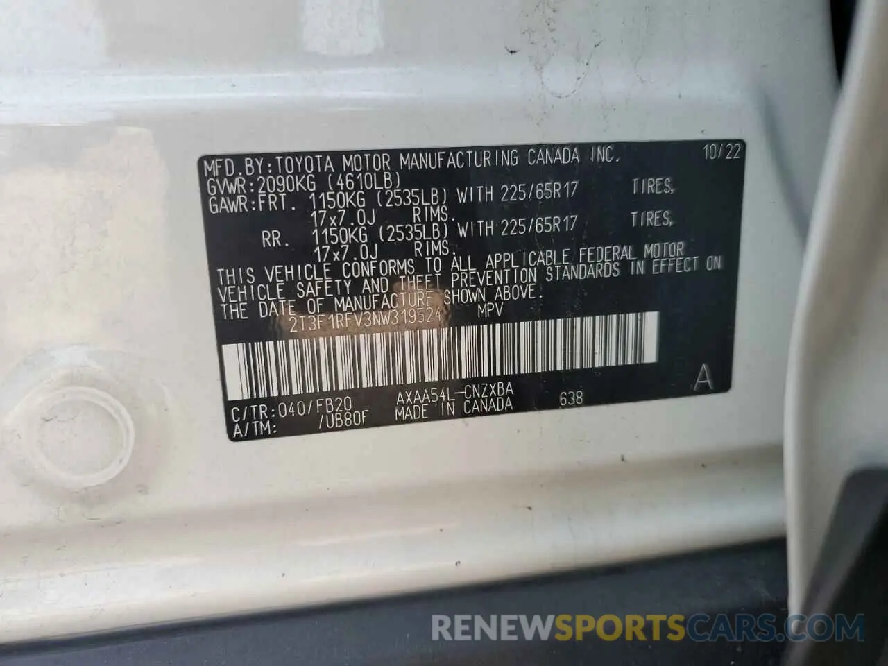 14 Photograph of a damaged car 2T3F1RFV3NW319524 TOYOTA RAV4 2022