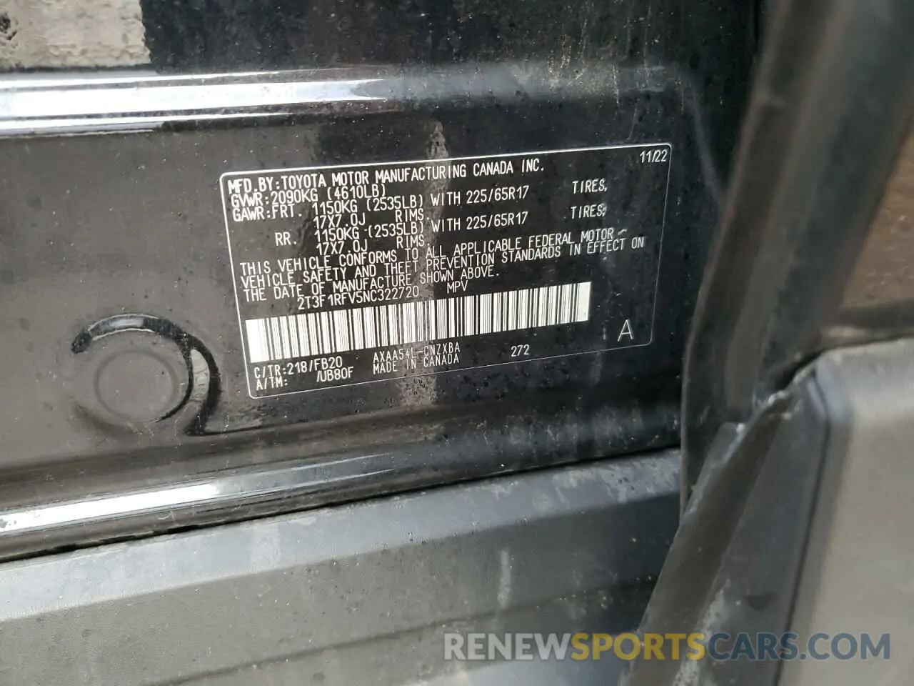13 Photograph of a damaged car 2T3F1RFV5NC322720 TOYOTA RAV4 2022