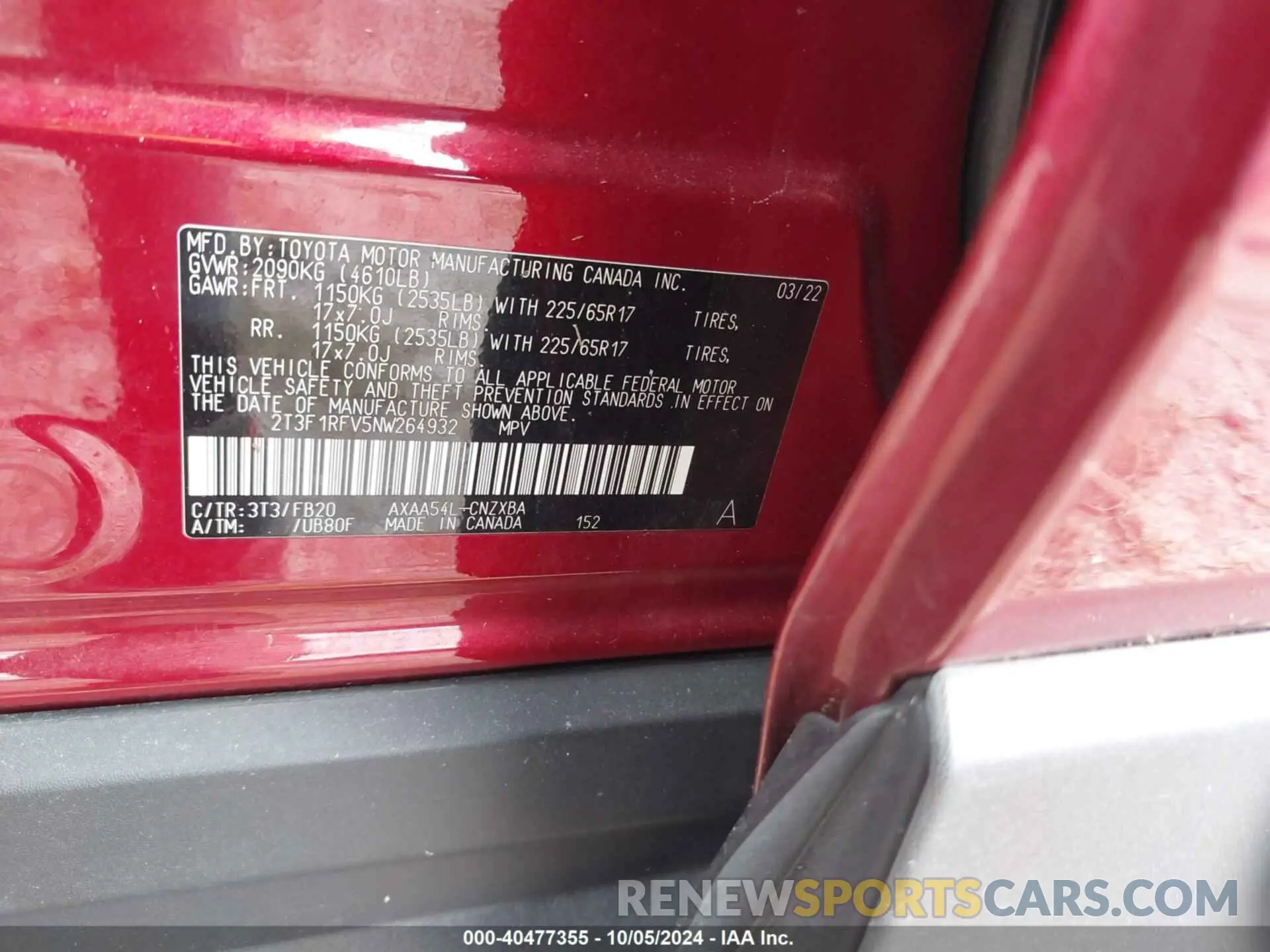 9 Photograph of a damaged car 2T3F1RFV5NW264932 TOYOTA RAV4 2022